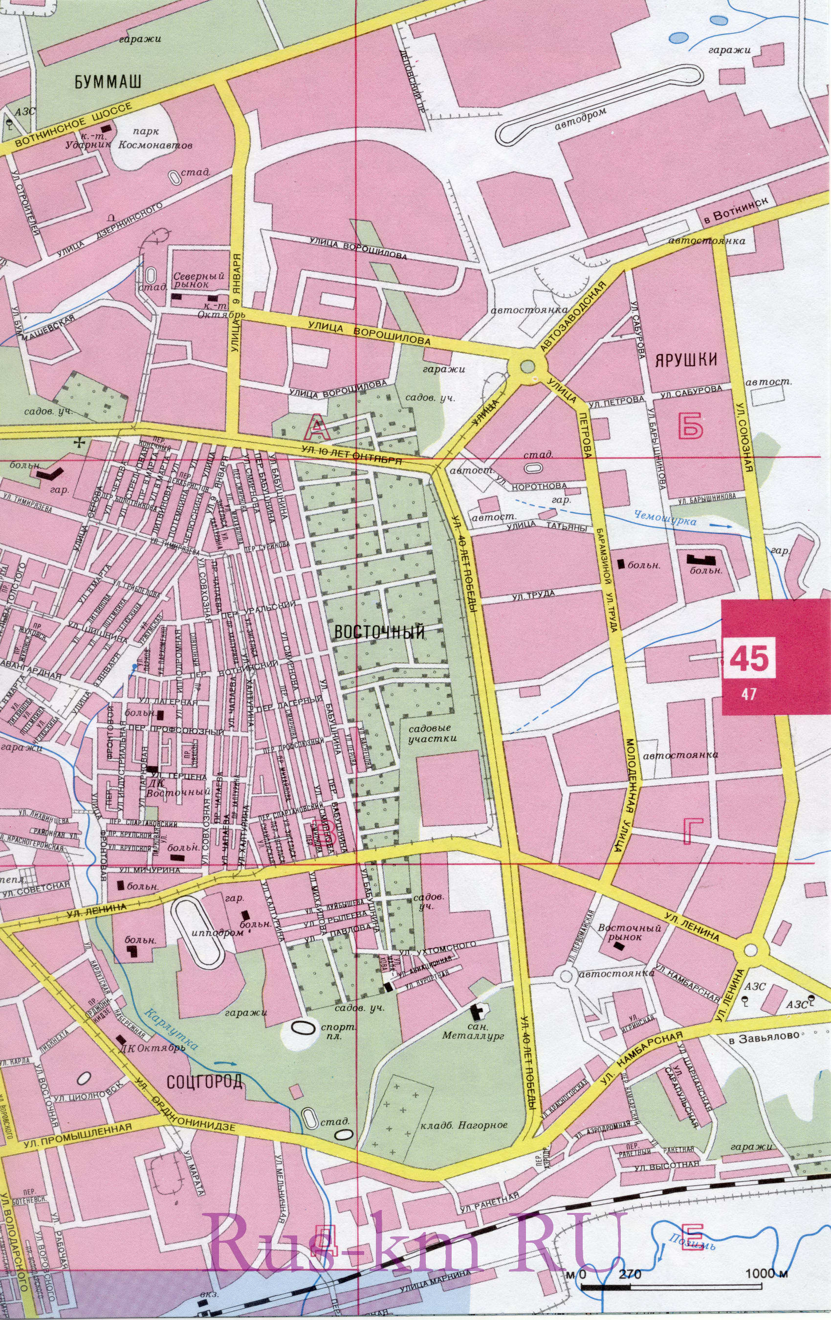 Карта Ижевска на год, подробная: районы, названия улиц, номера домов
